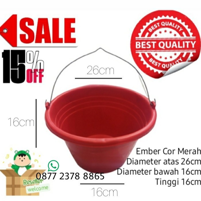 Ember plastik cor merah anti pecah ember bangunan kecil warna merah