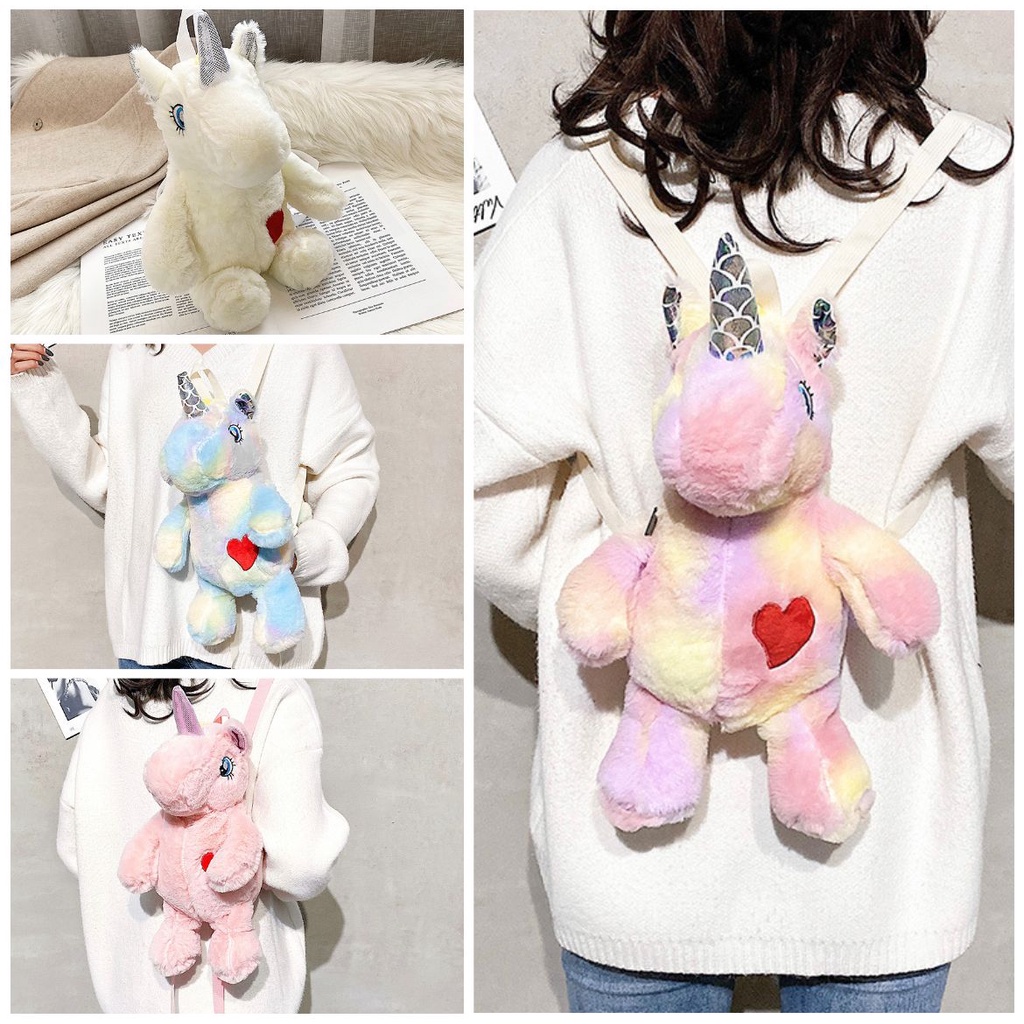 TAS RANSEL BONEKA UNICORN KUDA PONY HORSE PINK RAINBOW BACKPACK ANAK DEWASA IMPOR