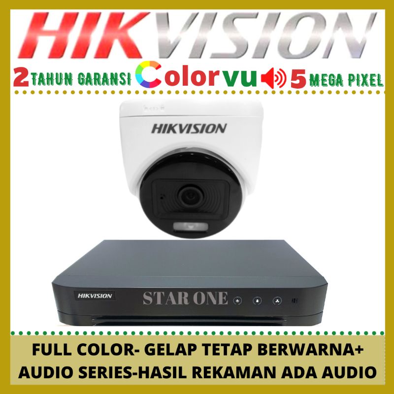 PAKET CCTV HIKVISION COLORVU 5MP 3K 4 CHANNEL 1 KAMERA AUDIO FULL COLOR