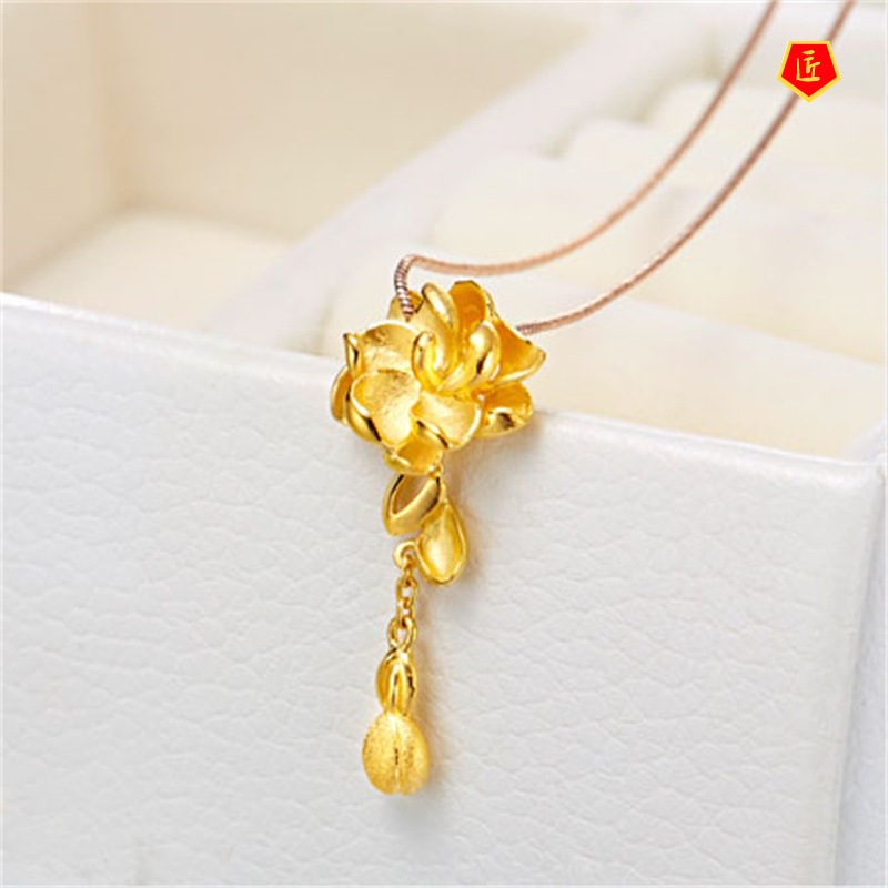 [Ready Stock]3D Gold Jasmine Flower Pendant Elegant Noble Temperament