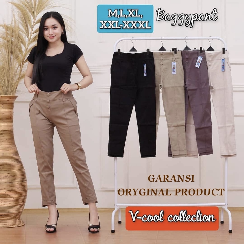 CELANA BAGGYPANTS KANCING TIGA CELANA WANITA JUMBO BAGGYPANTS KAIN TWILL COMBED DIAMOND PREMIUM QUALITY