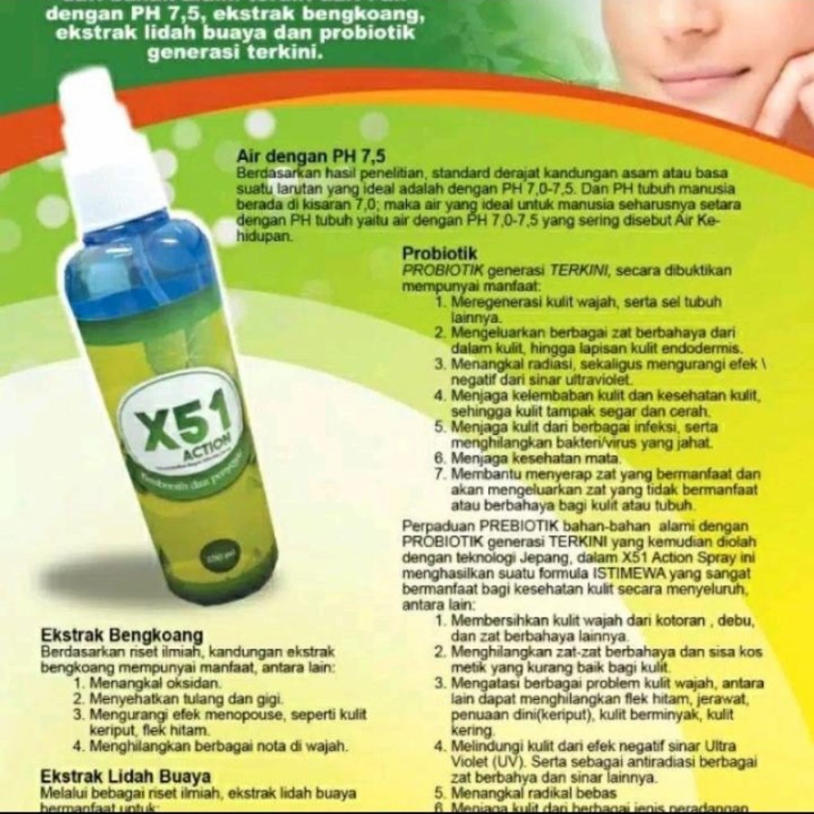 X51 ACTION SPRAY - 250 ML SPRAY WAJAH MULTIGUNA DENGAN PROBIOTIK
