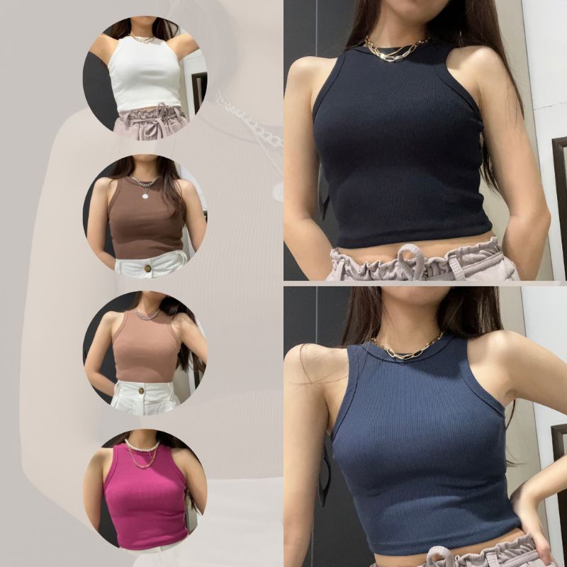 CROP TANKTOP -HALTER TANKTOP RIB HnM - TANKTOP CROP RIBBED - TANKTOP AGNESIA