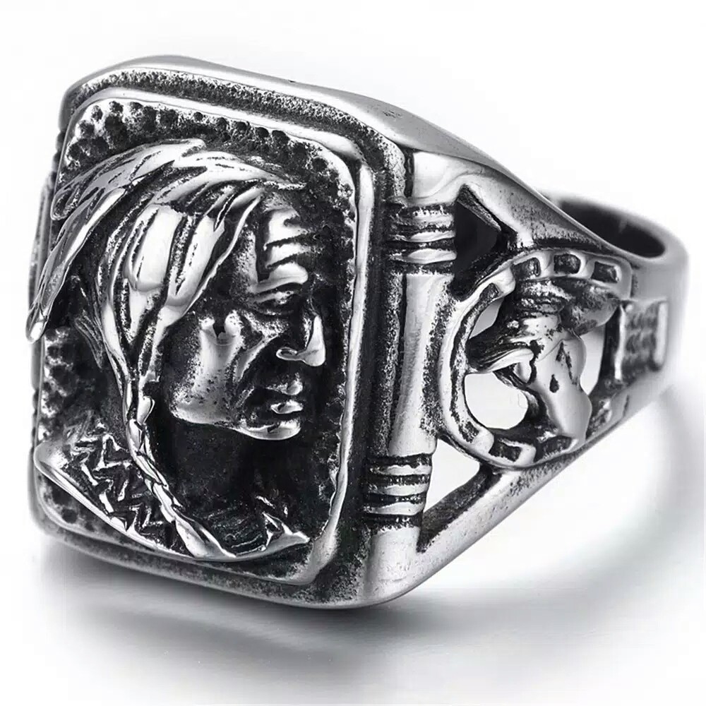 Cincin pria tengkorak punk style men ring indian tribe series