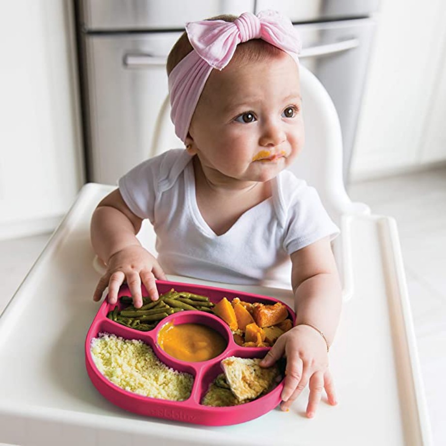 Bbluv Yumi Suction Silicone Plate and Spoon Set Pink -Piring Mangkok Anak Bayi dengan Sendok Silikon