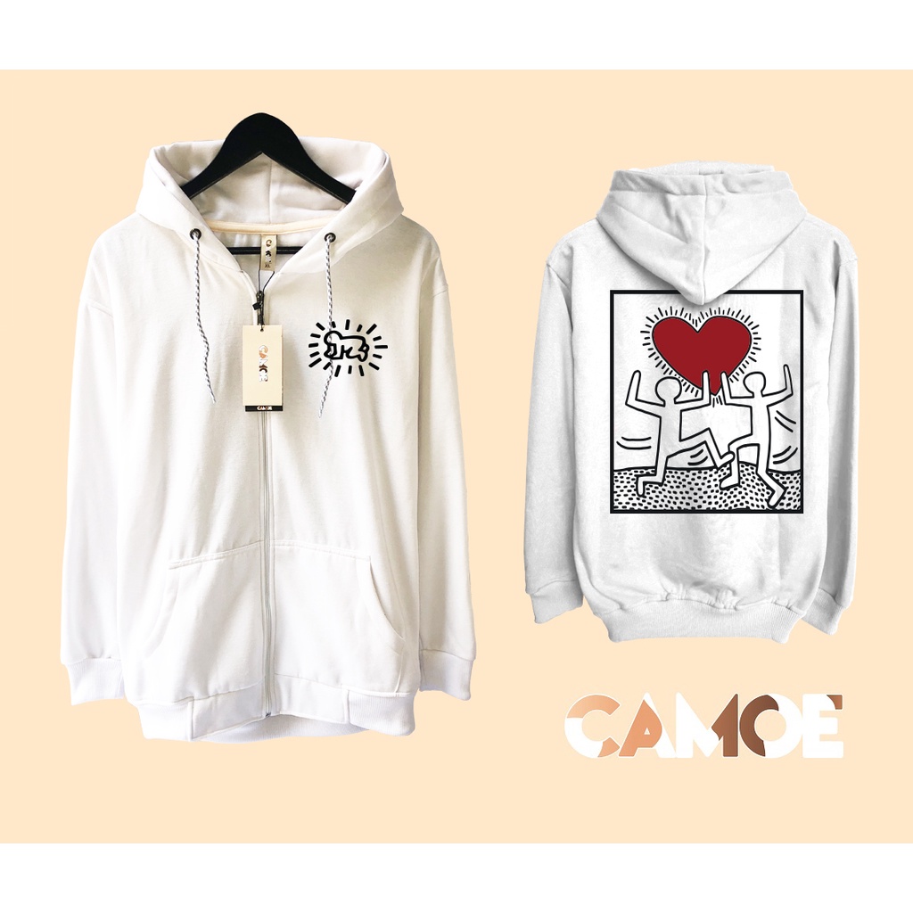 Jaket Hoodie Zipper Keith Haring Love Valentine Couple