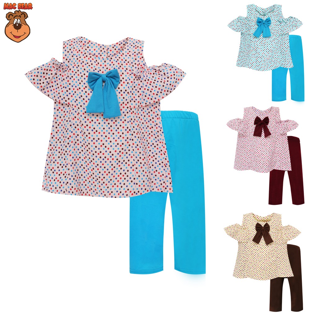 MacBee Kids Baju Anak Setelan Vina Polkadot Lengan Sabrina Shopee