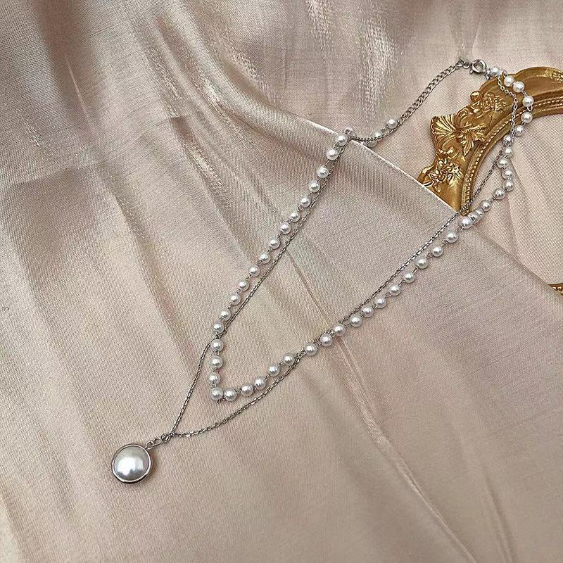 Kalung cahaya mewah minoritas retro ins sederhana double-layer kalung mutiara wanita trendi kalung n