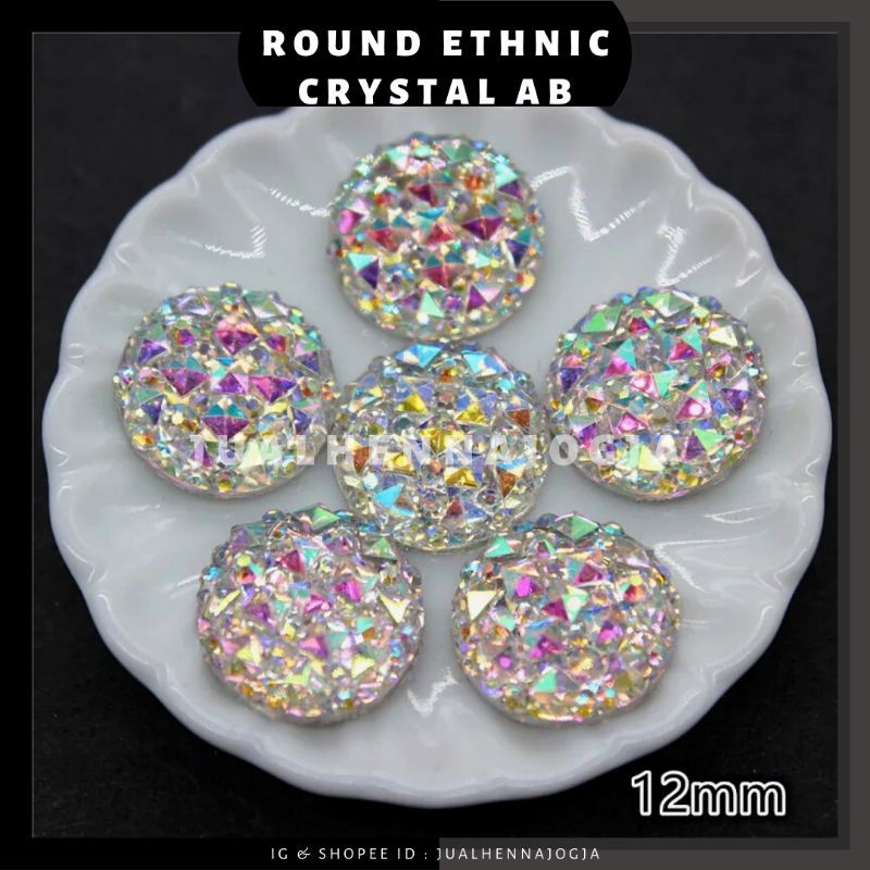 ROUND ETHNIC WHITE AB gems lingkar white Henna besar nail hiasan tasbih crocodile round
