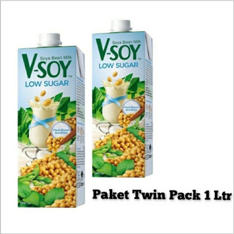 

V-Soy Low Sugar Soya Bean Milk Susu Kedelai Rendah Gula 1Ltr Twin Pack