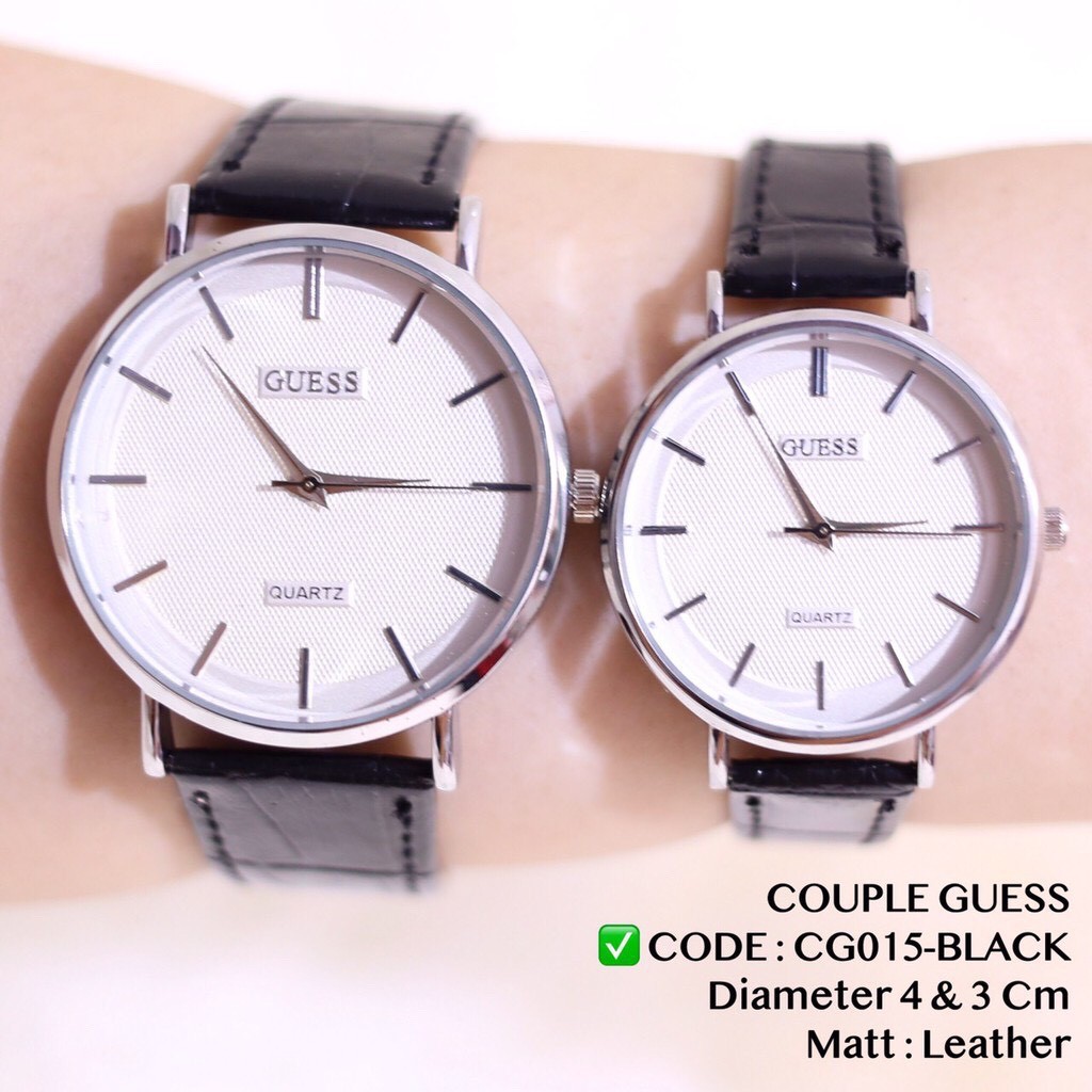 Jam tangan COUPLE pria wanita tali kulit leather free baterai cadangan termurah CG015