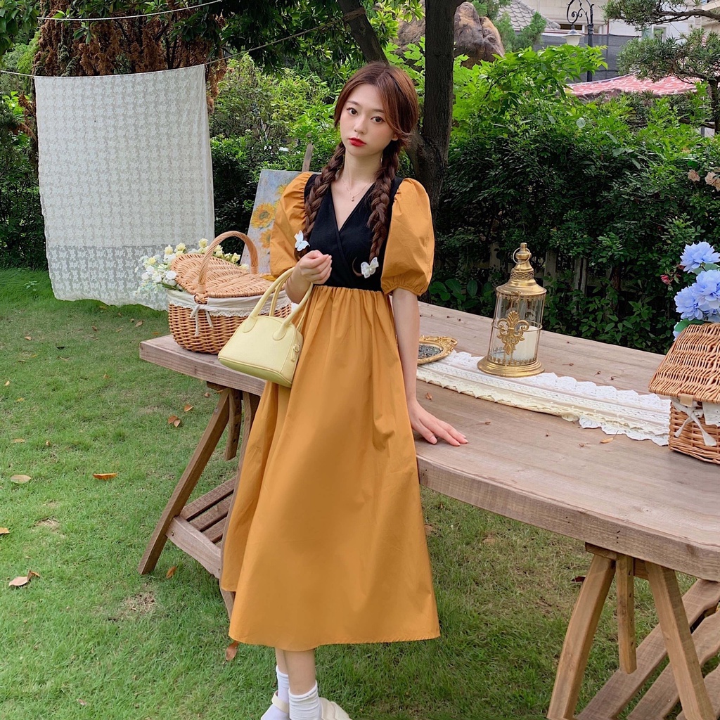 middi dress korea style/  pakaian korea/ baju korea/ Dress Midi Fairly Korea Style Lengan Bubble M10 midi dress termurah /midi dress termurah /middi dress termurah