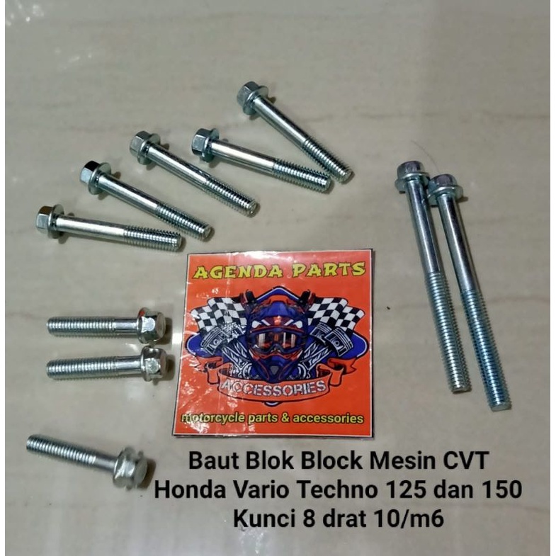 1set Baut Blok Block Mesin CVT Honda Vario Techno 125 dan 150 Kunci 8 drat 10/m6