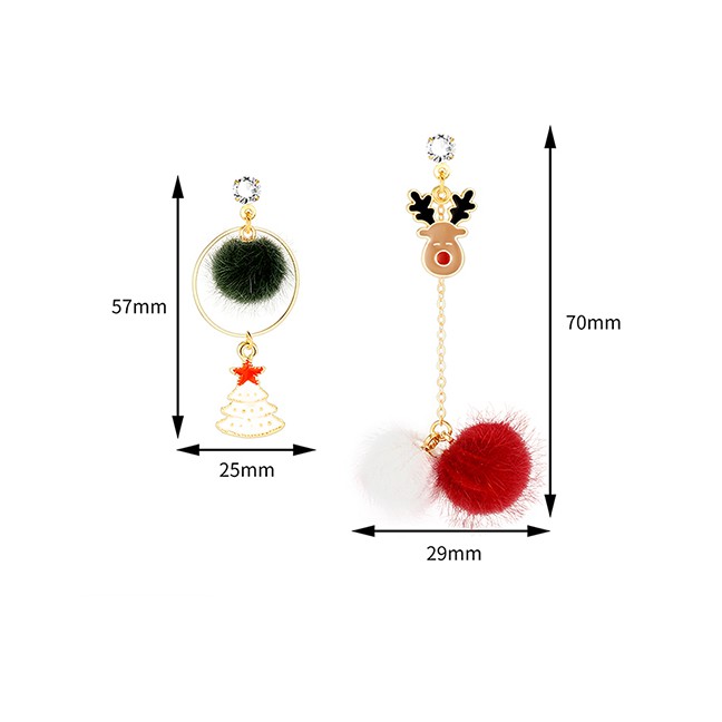 LRC Anting Tusuk Natal Fashion Color Little Elk Hair Ball Asymmetrical Oil Drop Earrings P50292