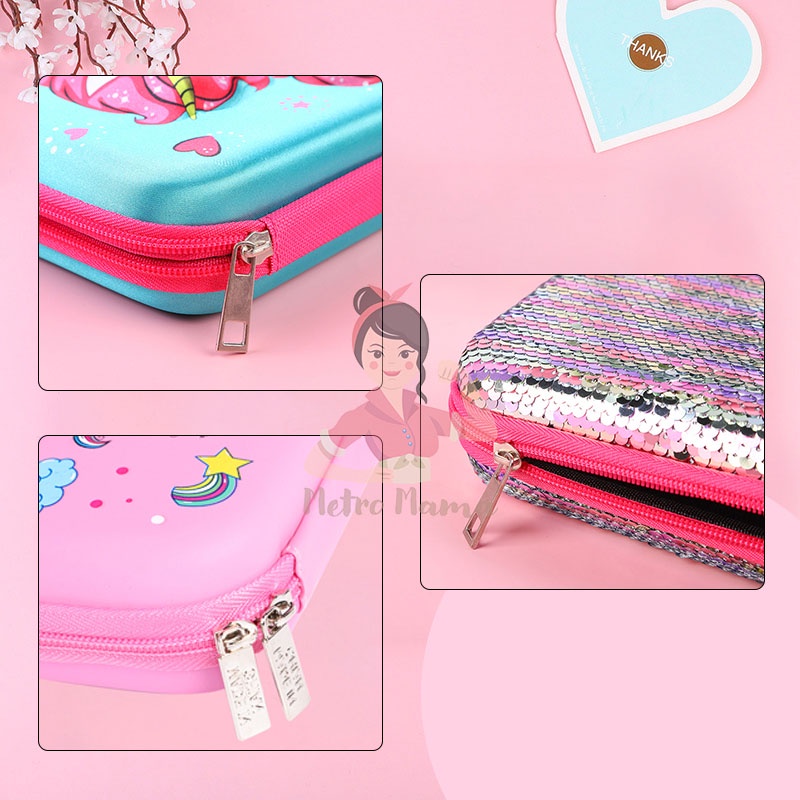 Kotak Pensil 3D Timbul EVA SEQUIN BESAR Premium 22cm Tempat Pencil /Pencil Box Grosir