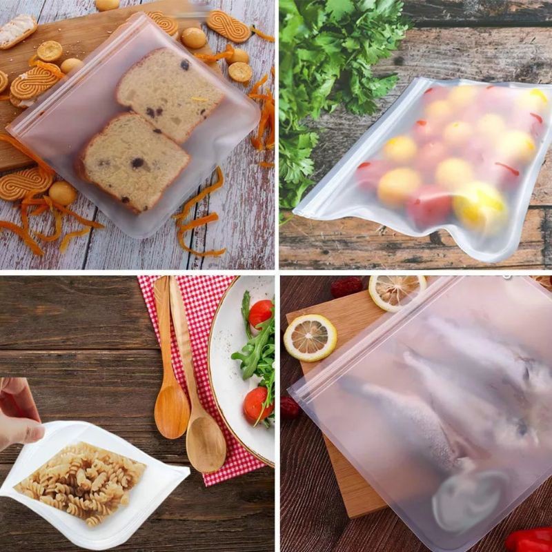 Plastik Kulkas Penyimpanan Tebal / Reusable Ziplock Silicone Silikon Pouch Bag Makanan Kedap Udara Anti Bocor Fridge Organize