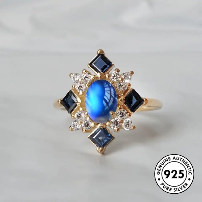 Cincin Lapis Silver 925 Dengan Batu Bulan Untuk Wanita