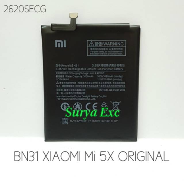Baterai Xiaomi Mi 5X Mi 5X BN31 / Baterai Xiaomi Redmi Note 5A / Note 5A Pro / Mi A1 Model BN 31 Ori