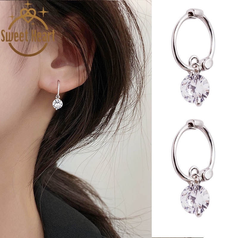 Anting Tusuk Sterling Silver 925 Bentuk Hati Hias Berlian Imitasi Untuk Wanita