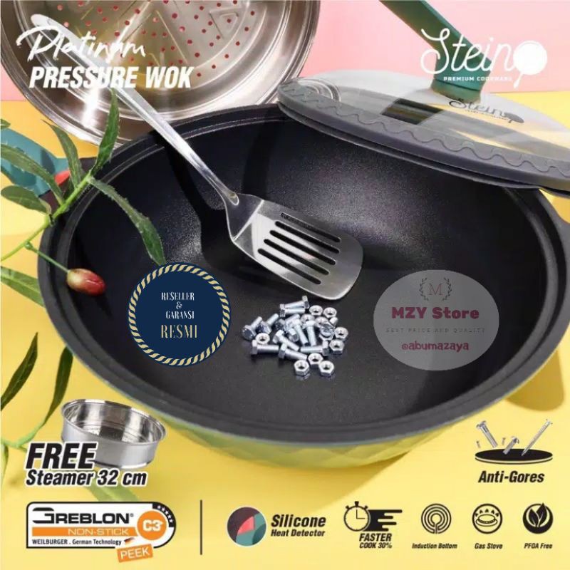 Stein Wok Platinum Presto Steincookware (Free Spatula Steincookware) Wok Pressure Cooker Stein Platinum Pressure Wok Stein Panci Presto Semi Kukusan Anti Baret Preassure Wok Steincookware ORIGINAL