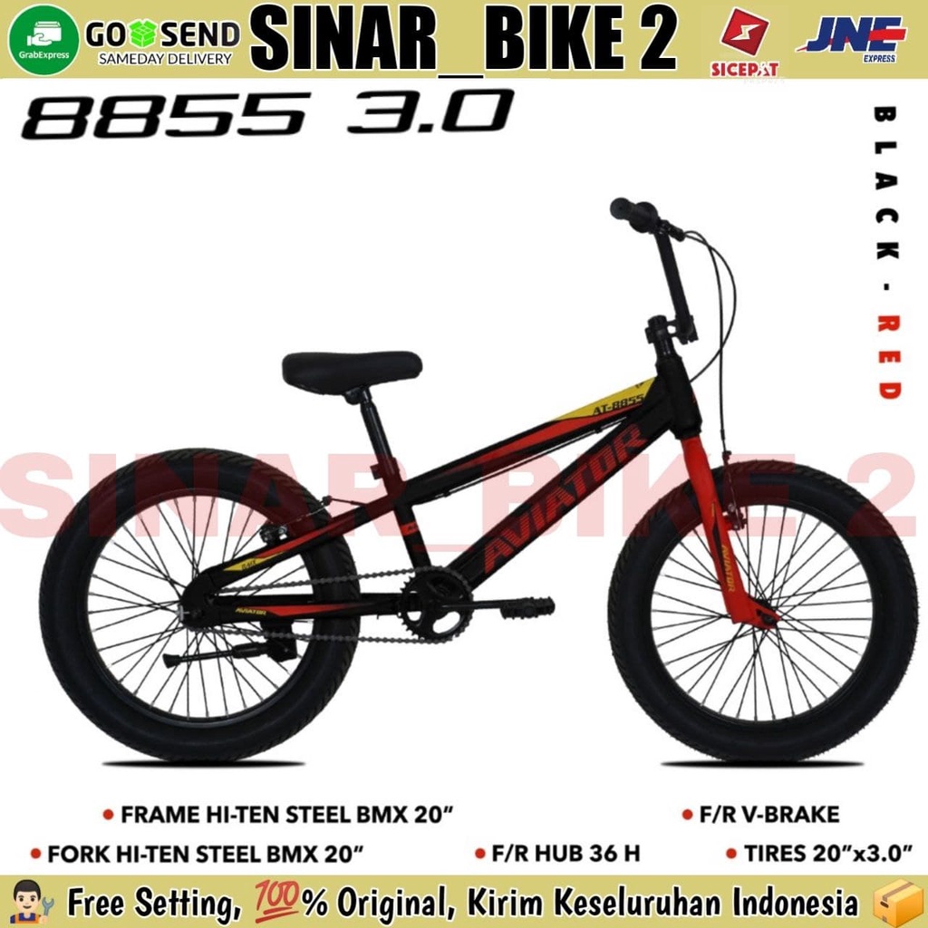 Sepeda Anak Laki BMX 20 Inch AVIATOR 8855 3.0 Ukuran  Ban Jumbo