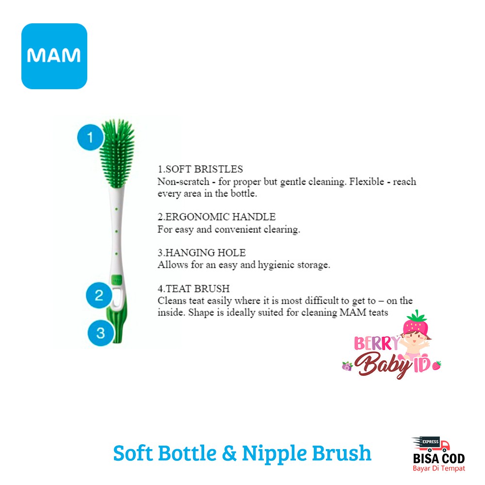 MAM Baby Bottle &amp; Nipple Soft Brush Sikat Botol dan Teat Bayi Lembut Berry Mart