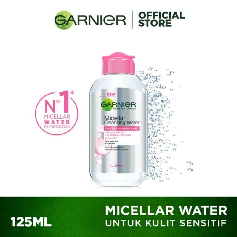 Garnier Micellar Water Pink Skin Care 125ml (Pembersih Wajah &amp; Makeup Untuk Kulit Sensitif)