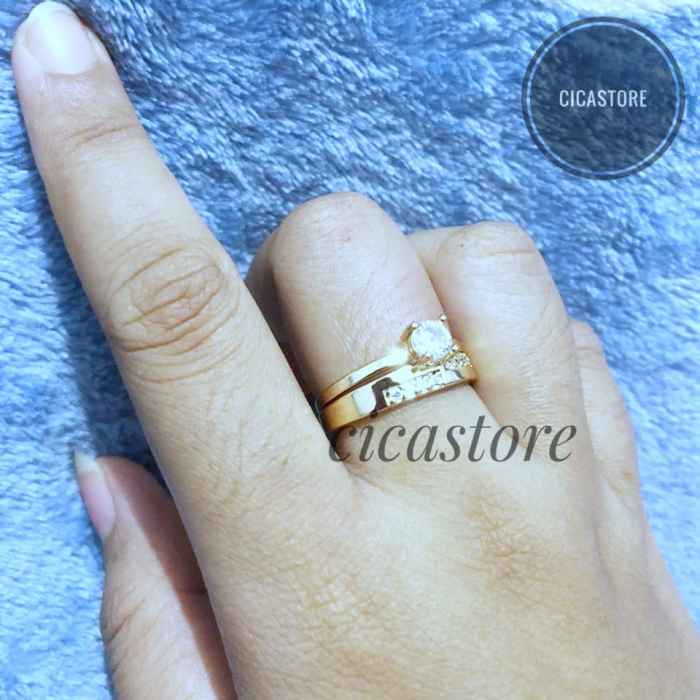 cincin titanium wanita permata sepasang/ cincin anti karat / cincin wanita