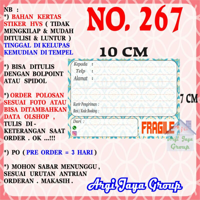 

Stiker HVS - Stiker Pengiriman - Sticker Alamat Olshop Murah Nomer 267-10x7cm