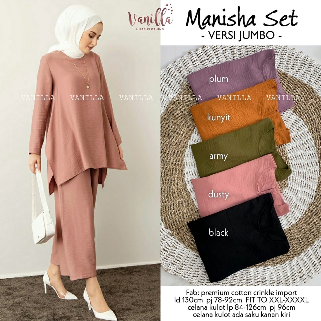 TERMURAH MANISHA SET JUMBO BY VANILLA HIJAB/SETELAN BAJU WANITA BIGSIZE JUMBO OVERSIZE BAHAN KATUN