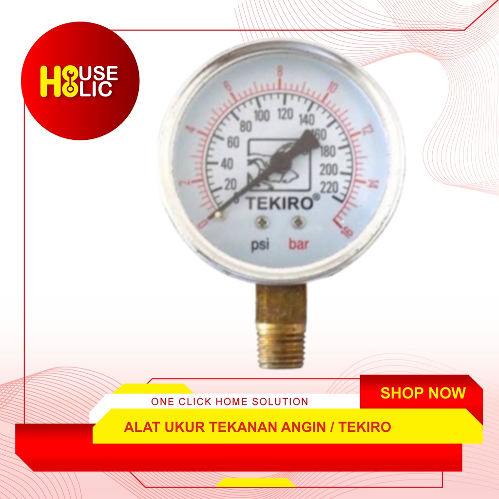 TEKIRO Alat Ukur Tekanan Angin 16 Bar 2.5&quot; Air Pressure Gauge 16Bar