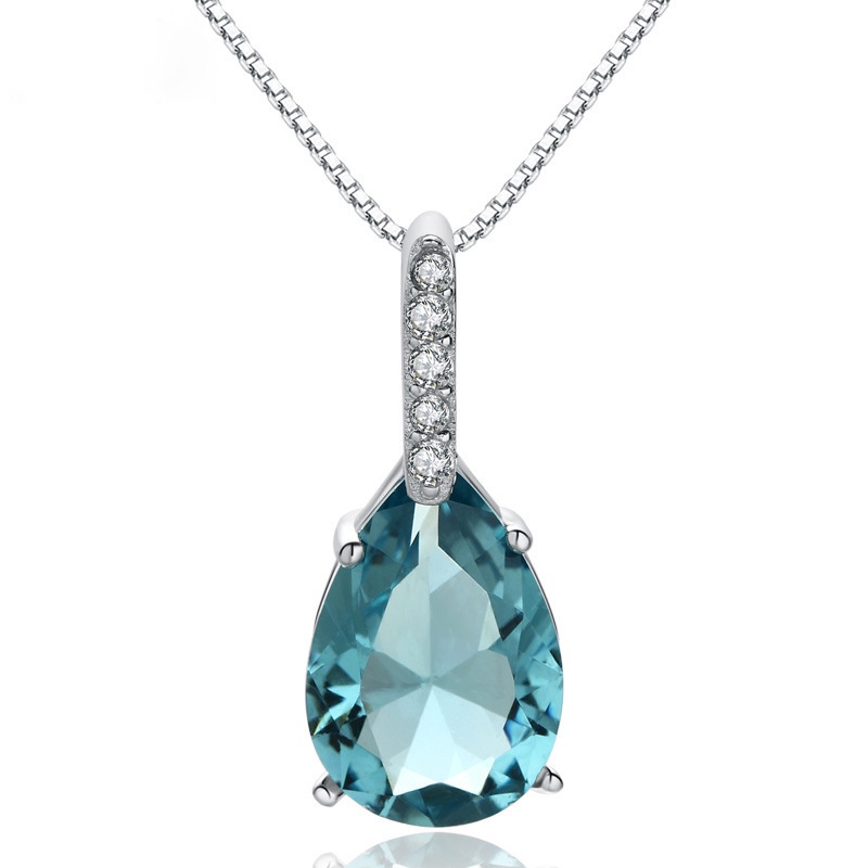 [Ready Stock]Fashion Inlaid Water Drop Pear-Shaped Blue Crystal Pendant Necklace