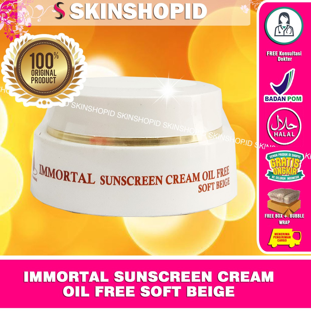 Immortal Sunscreen Cream Oil Free Soft Beige 12.5gr Original / Tabir Surya Kulit Berminyak BPOM Aman