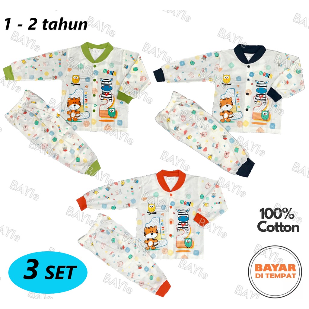 BAYIe - 3 SET Setelan Baju Bayi/Anak Panjang+Celana Panjang Laki-laki/Perempuan 1-2 tahun TRALALA