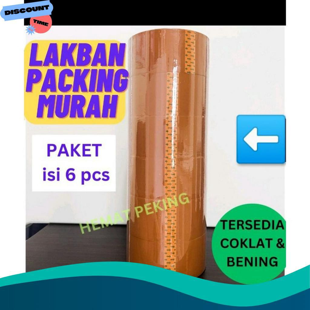 

SPECIAL PROMO Lakban Packing Murah Paket 6 pcs Bening Transparan Coklat