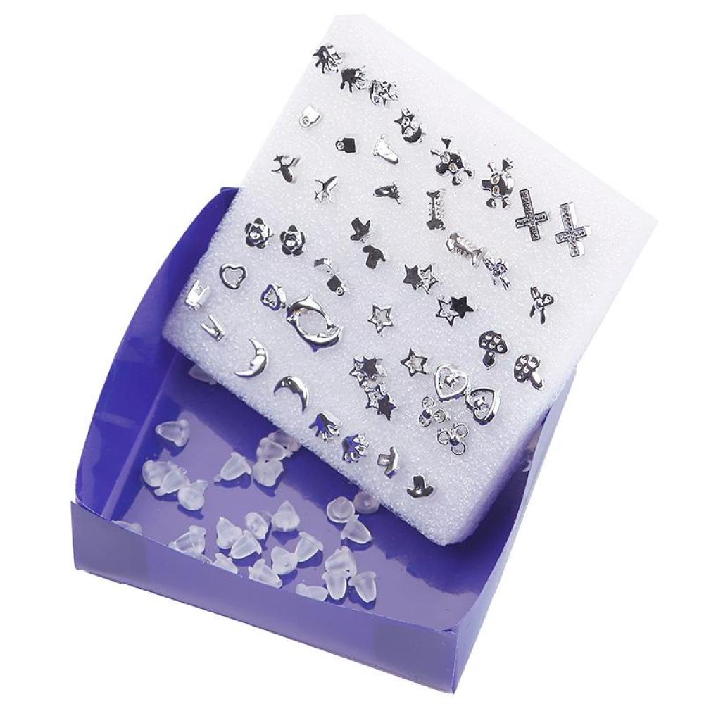 Timekey 24 Pasang Anting Tusuk Lapis Silver Bahan Plastik Untuk Wanita A1K7