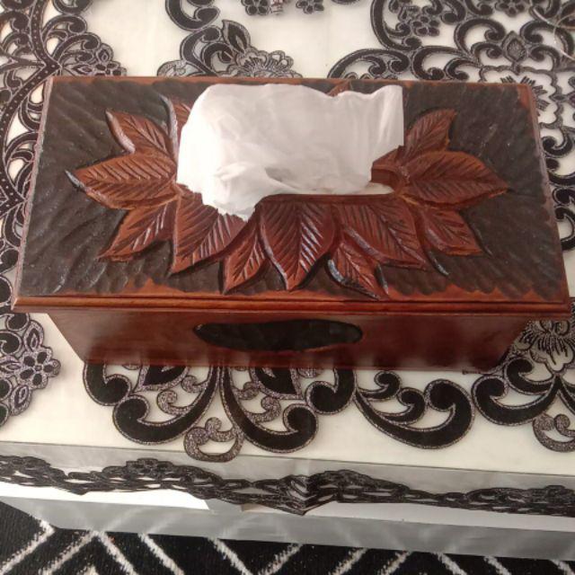 Box Tisu Kayu Jati Ukir Motif Beragam