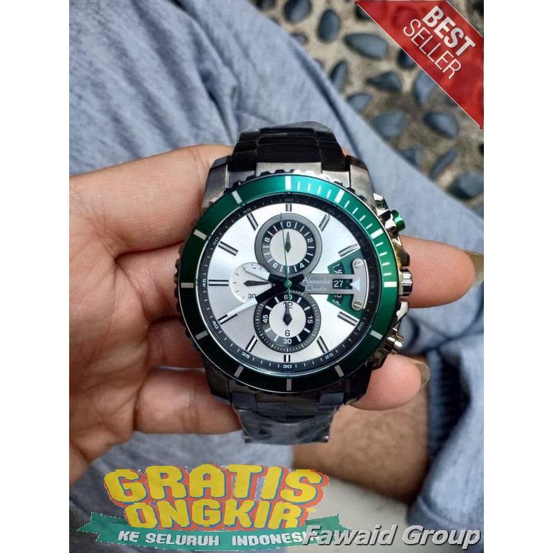 Best Seller Jam tangan Pria ALEXANDRE CHRISTIE AC 6455 PRIA ORIGINAL SILVER RING GREEN