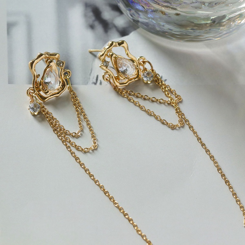 Fancyqube Anting Rantai Rumbai Geometris Zircon Untuk Pesta Ulang Tahun Wanita