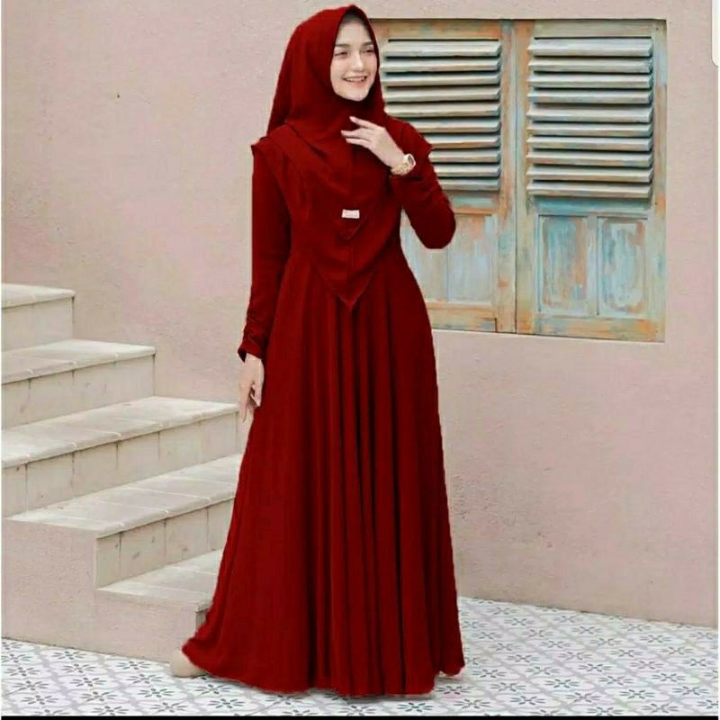 Baju Gamis Wanita Muslim Terbaru Sandira Dress cantik Murah kekinian GMS01-MARUN A08