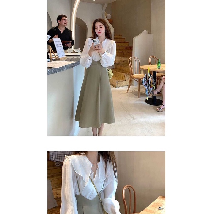 Setelan Temperamen Gaya Baru Blus Retro Prancis Wanita + Rok Suspender Temperamen Awal Musim Gugur Setelan Fashion Dua Potong-7