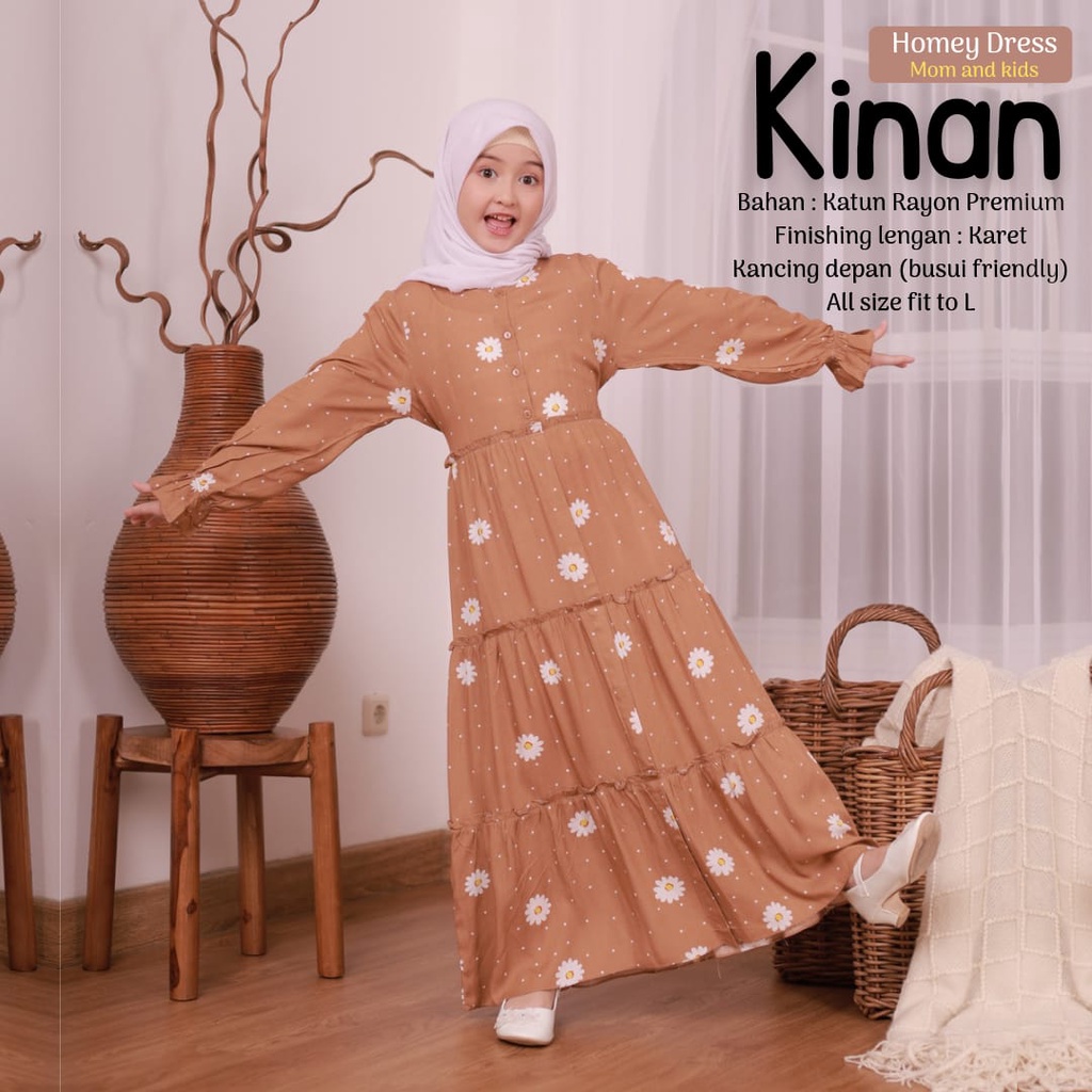 New!! Gamis Dewasa Jumbo/Homey Dress Kinan/Gamis Couple Mom &amp; kids/Bahan Katun Rayon Premium Motif Bunga-Busana Muslimah