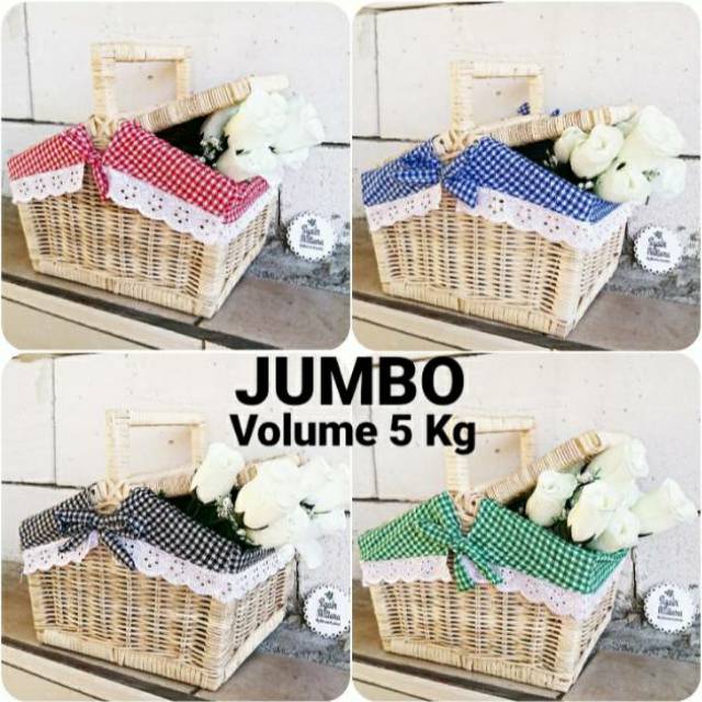 Keranjang Rotan Piknik Jumbo Ukuran Besar 40x26x38 Cm