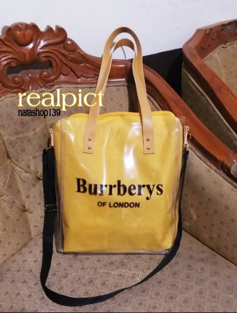 Burrberys of London Tas Fashion Wanita Tas Selempang Handbag PVC Transparan Resleting