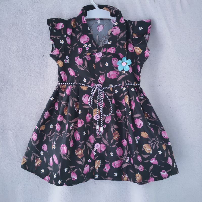 Dress anak usia pakai 1 2 tahun motif tulip kancing fatonah shop ( dress kancing tulip )