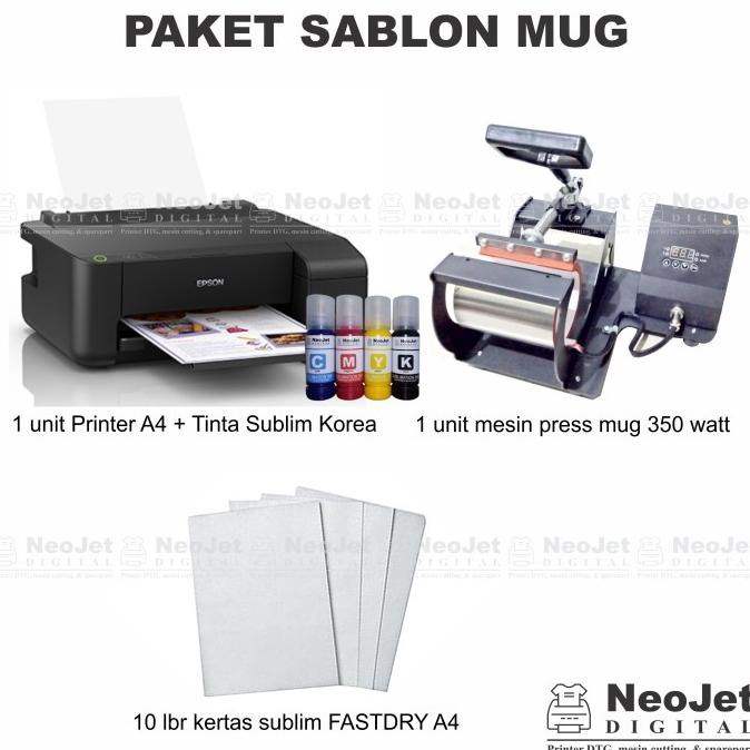 

PAKET SABLON MUG PRESS PRINTER EPSON A4 + TINTA SUBLIM KOREA + KERTAS XBV5615EA