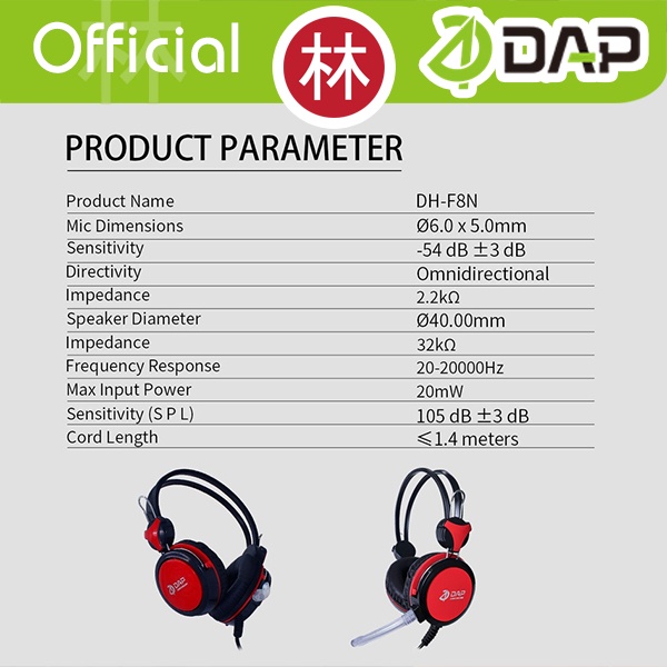 DAP DH-F8 Headphone Gaming Wired Headset Wired Earphone Extra Bass