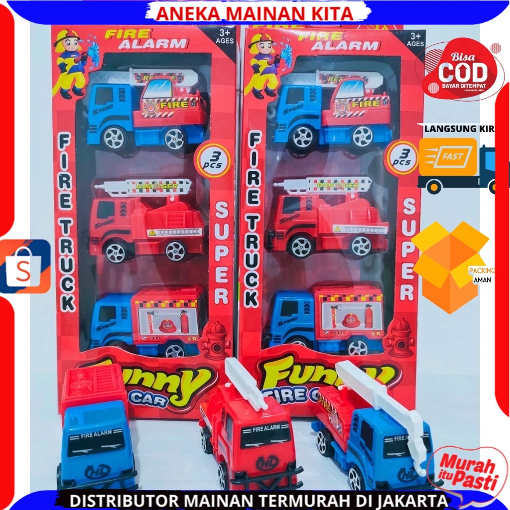 Promo FTC 883A Mainan Anak Fire Truck Mobil Pemadam Kebakaran Pullback 1 Set Isi 3Pcs