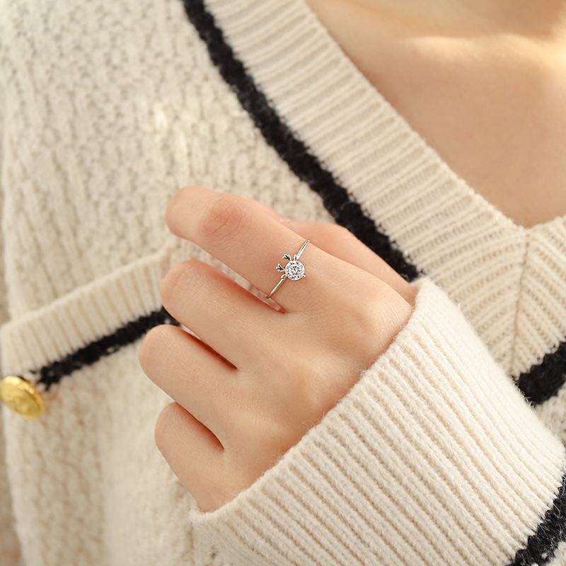 Cincin Kasual Ring Cute Deer Crystal Zircon Open Adjustable Rings For Women Simple Finger Jewelry Accessories