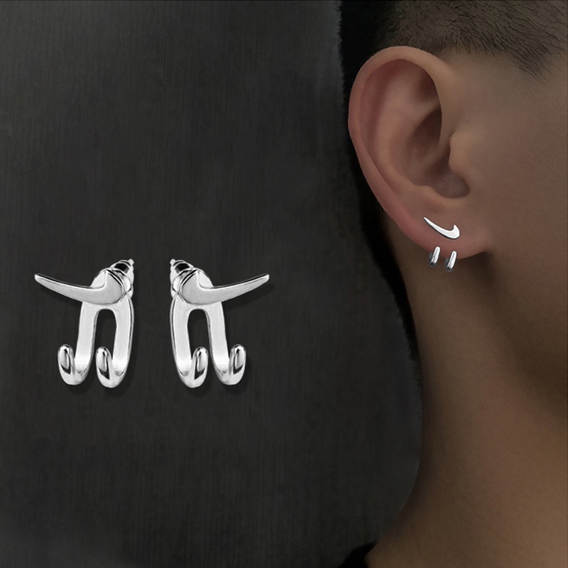 925 Sterling Silver Personality Hip Hop Pair Hook Paw Earrings Male Ins Niche Earrings